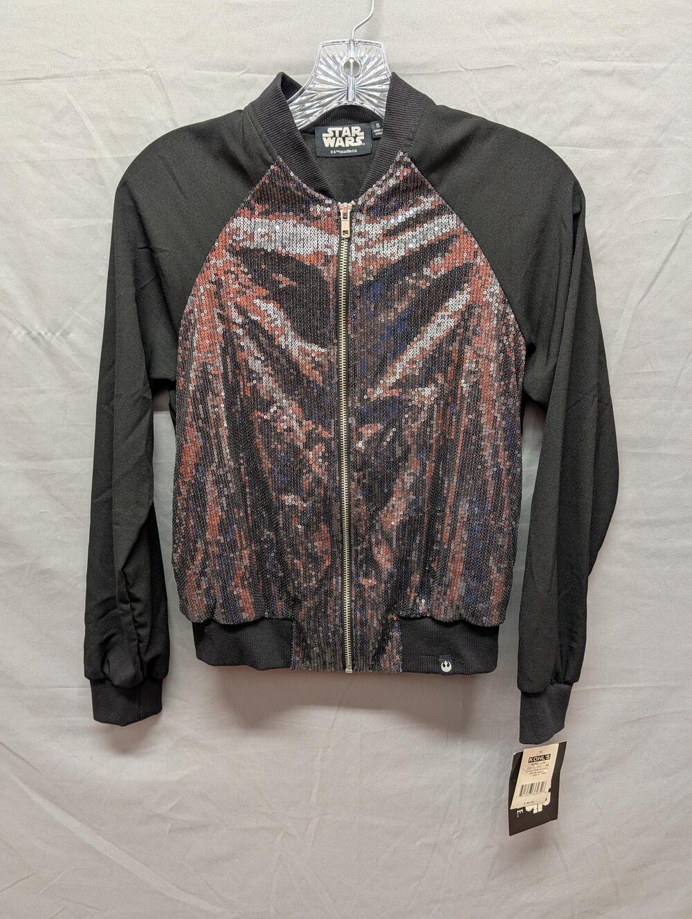 Star Wars Jacket Womens Small Black Sequin Bomber Zip Rebel Alliance Disney